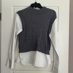 Gray Cable Knit Vest with White Shirt